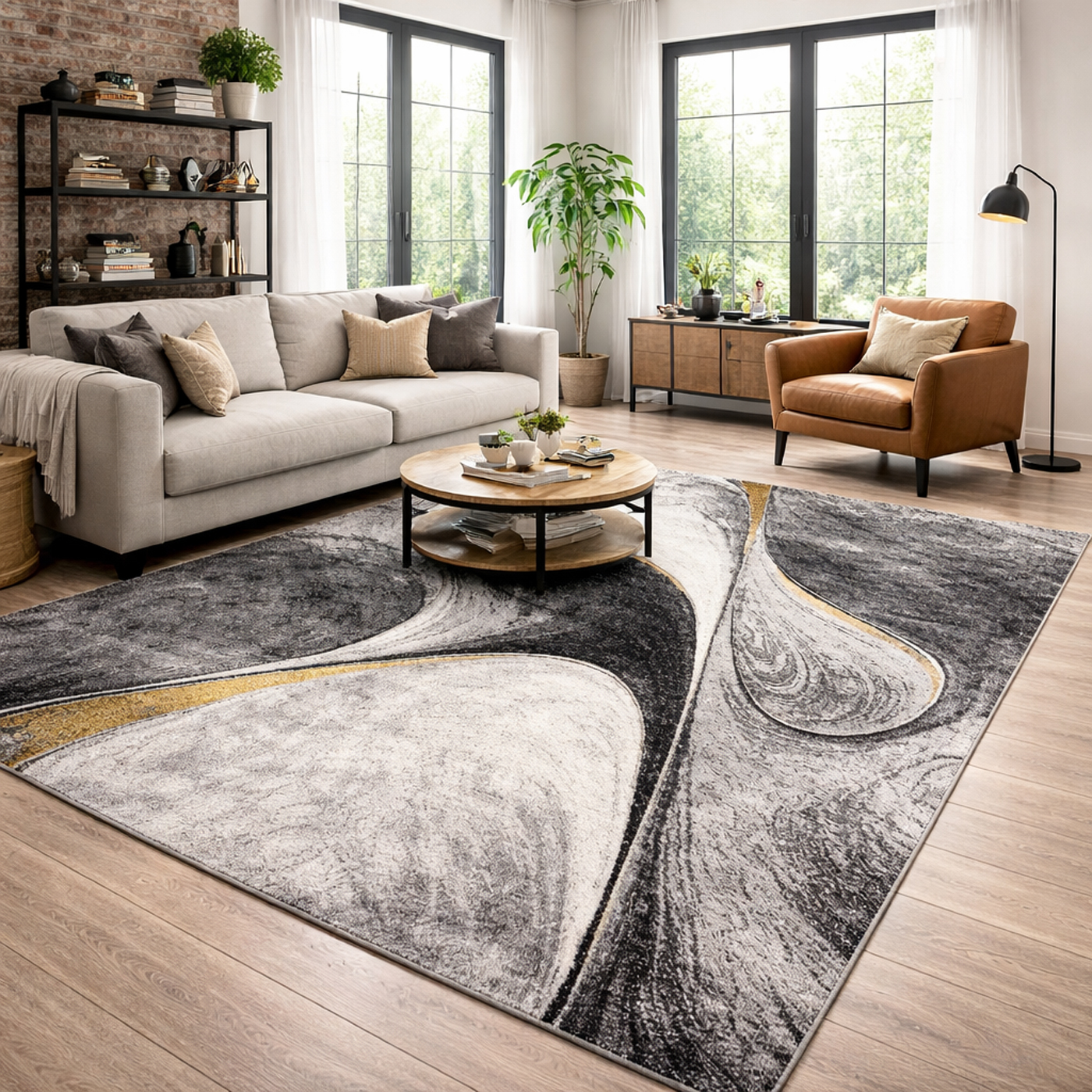 Tapis Carré LYN8 BELOR 3 - Décoration 100x100 Cm, Polypropylène Et Jute, NEUF