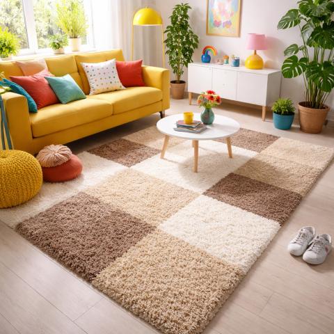 Tapis à poils longs CARRÉ A Beige