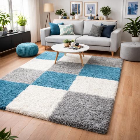 Tapis à poils longs CARRÉ A Bleu