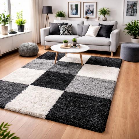 Tapis à poils longs CARRÉ A Noir