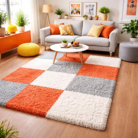 Tapis à poils longs CARRÉ A Orange