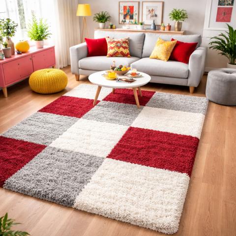 Tapis à poils longs CARRÉ A Rouge