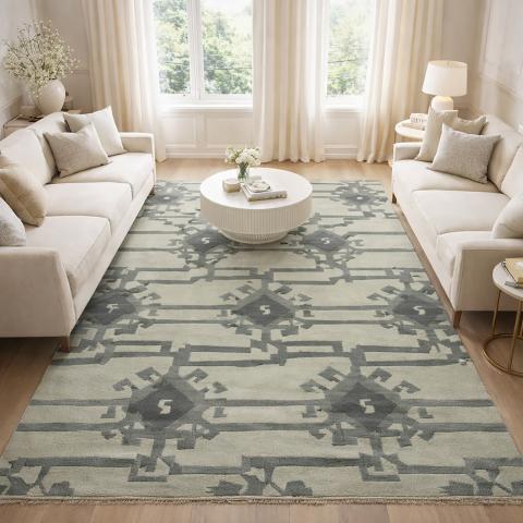 Tapis bohème et ethnique KMESAR Gris