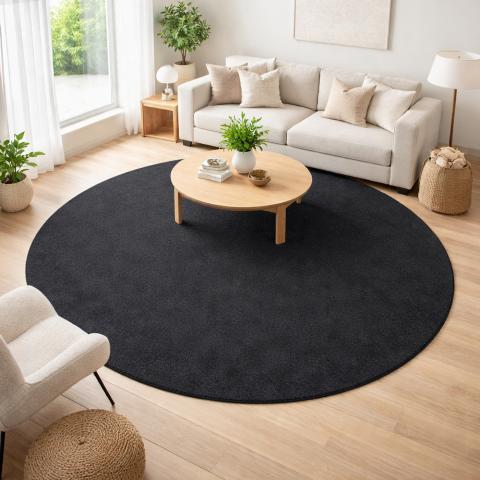 Tapis rond LYN10 LAVABLE Noir
