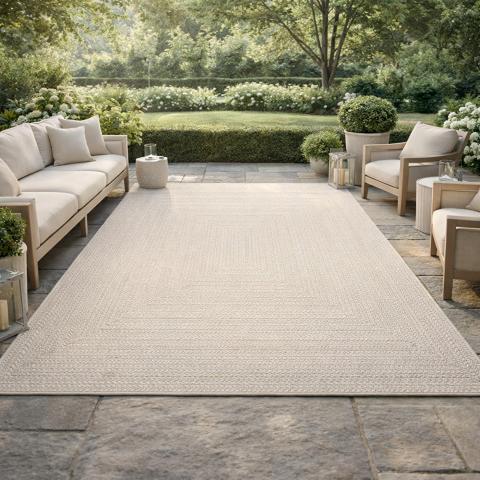 Tapis d'extérieur fait à la machine LYN13 REZY 1 Crème