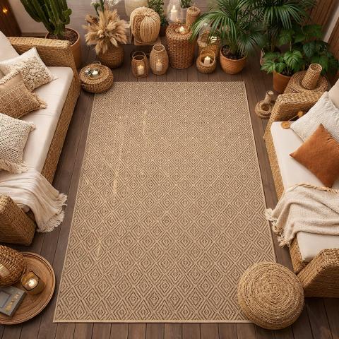 Tapis d'extérieur fait à la machine LYN13 REZY 3 Beige