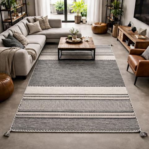 Tapis kilim LYN46 TIVE Gris