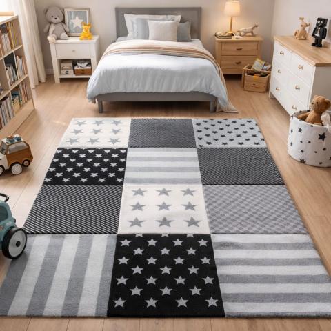 Tapis chambre bébé LYN8 FLAG START Gris