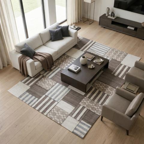 Tapis bohème et ethnique PATCHWINDIA Gris