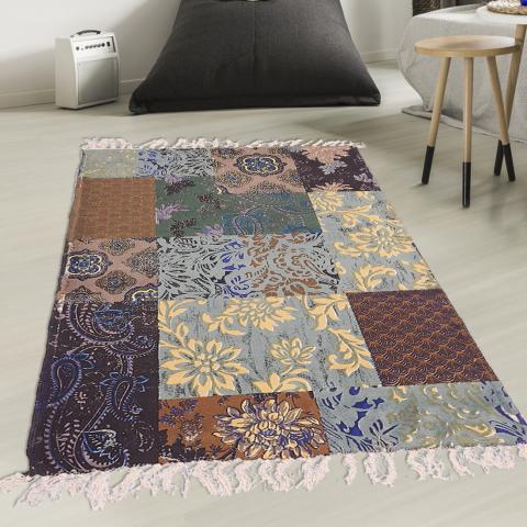Tapis bleu et vert BLUE FLOREA Bleu