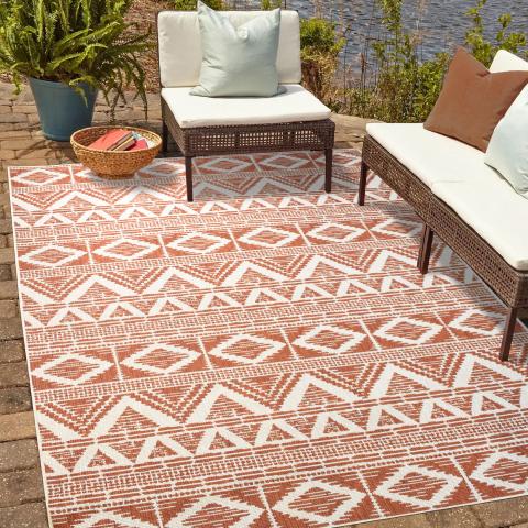 Tapis formes géométriques LYN2 BG REVERSIBLE Rouge