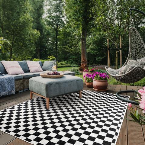 Tapis d'extérieur fait à la machine LYN2 X REVERSIBLE Noir