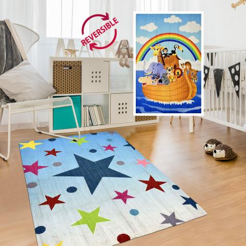 Tapis chambre bébé ETOILE REVERSIBLE Multicolore