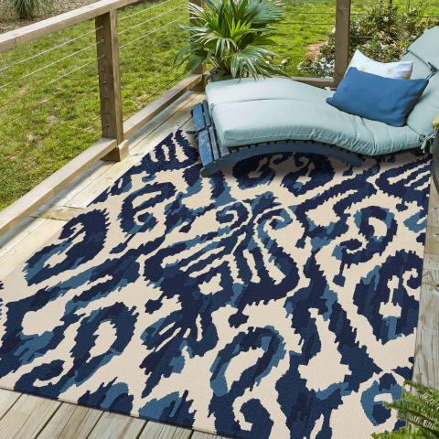 Tapis d'extérieur fait à la machine KASURI Bleu