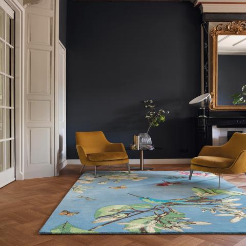 Tapis motif animalier HUMMINGBIRD Bleu