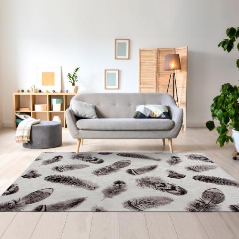 Tapis motif animalier PLUMES Gris