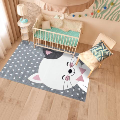 Tapis motif animalier KID CHAT Rose