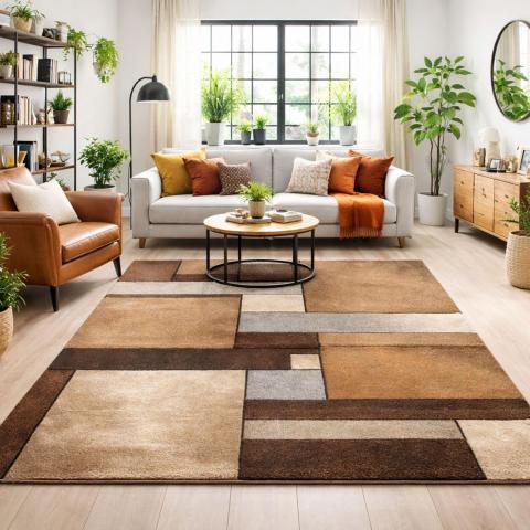 Tapis formes géométriques LYN8 GEOME Marron