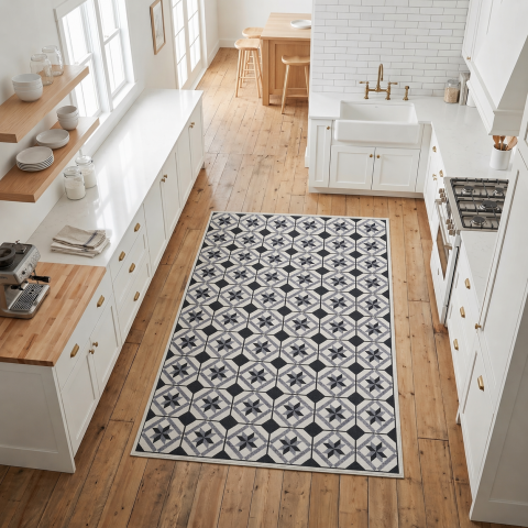 Tapis premier prix LYN11 N&B Blanc