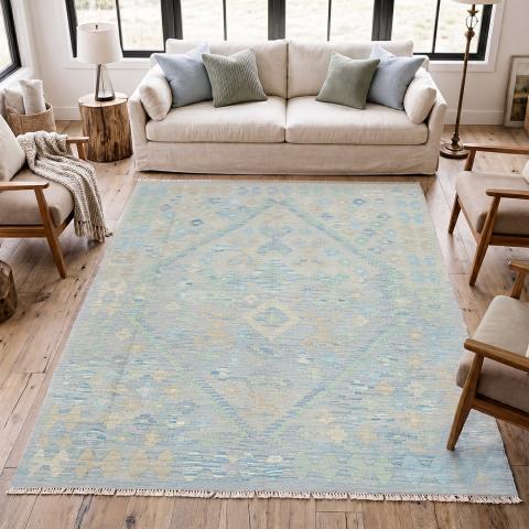 Tapis formes géométriques KILIM 13 Bleu