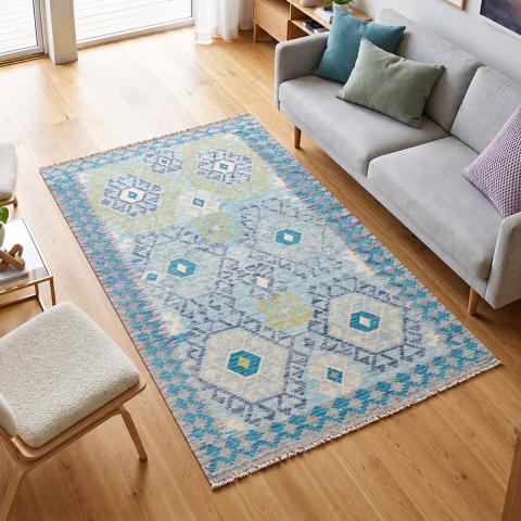 Tapis formes géométriques KILIM 14 Bleu