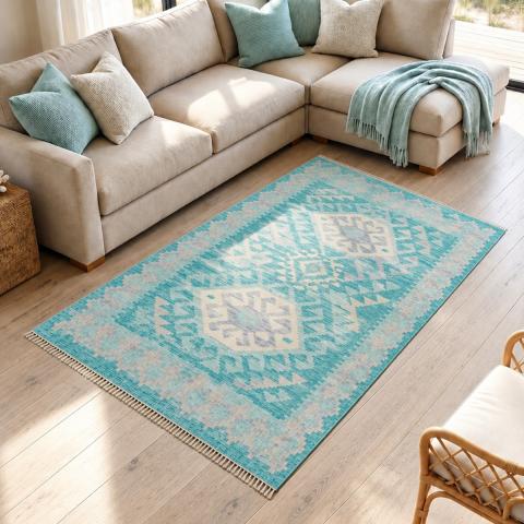 Tapis formes géométriques KILIM 15 Bleu