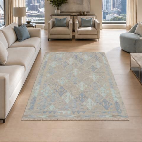 Tapis formes géométriques KILIM 18 Bleu