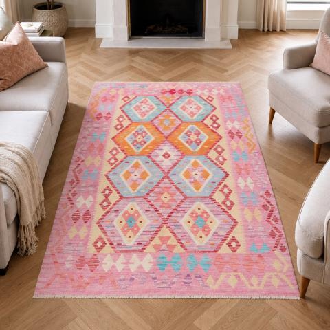 Tapis formes géométriques KILIM 35 Rose