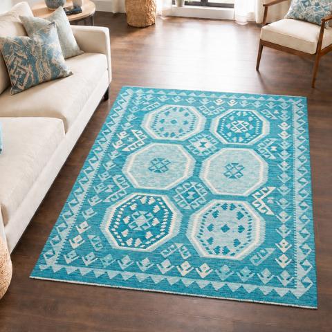Tapis formes géométriques KILIM 38 Bleu