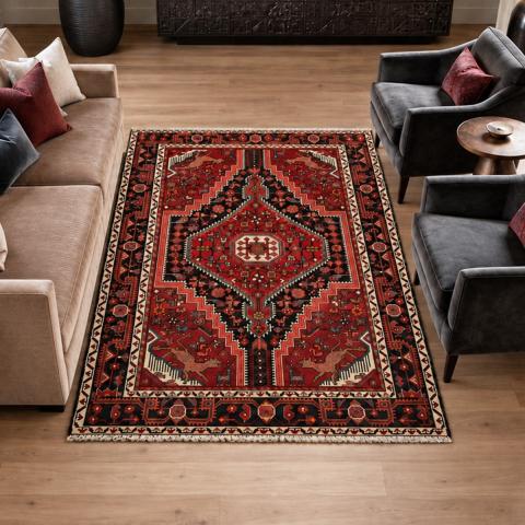 Tapis motif animalier HAMADAN 38 Bordeaux