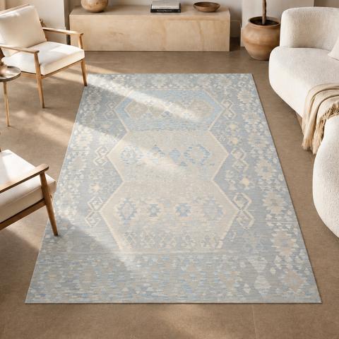 Tapis formes géométriques KILIM 75 Bleu