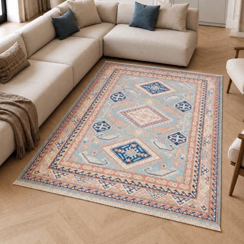 Tapis formes géométriques KAZAK CO 68 Bleu
