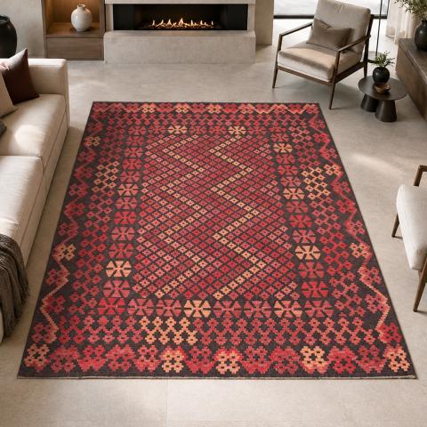 Tapis formes géométriques KILIM 95 Rouge