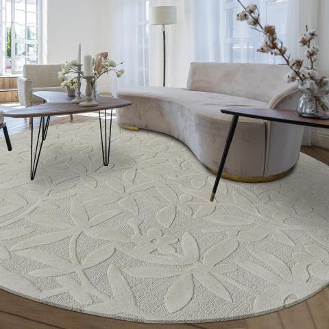 Tapis rond moderne en laine ivoire à spirales - Inspiration Luxe