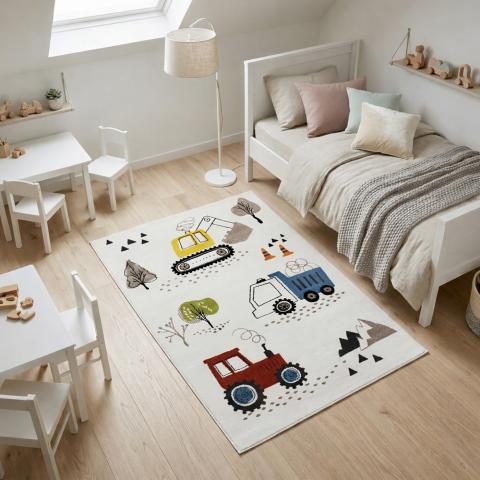 Tapis pour enfant TRUCKS Ecru