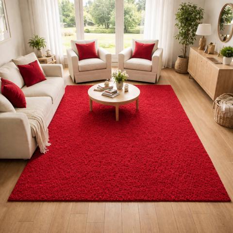 Tapis à poils longs UNI L Rouge
