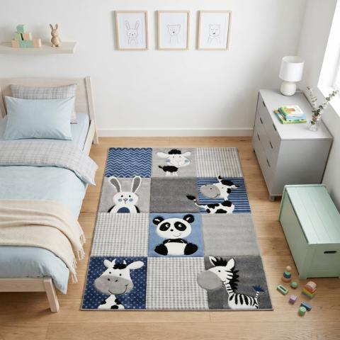 Tapis chambre bébé ZOO Bleu